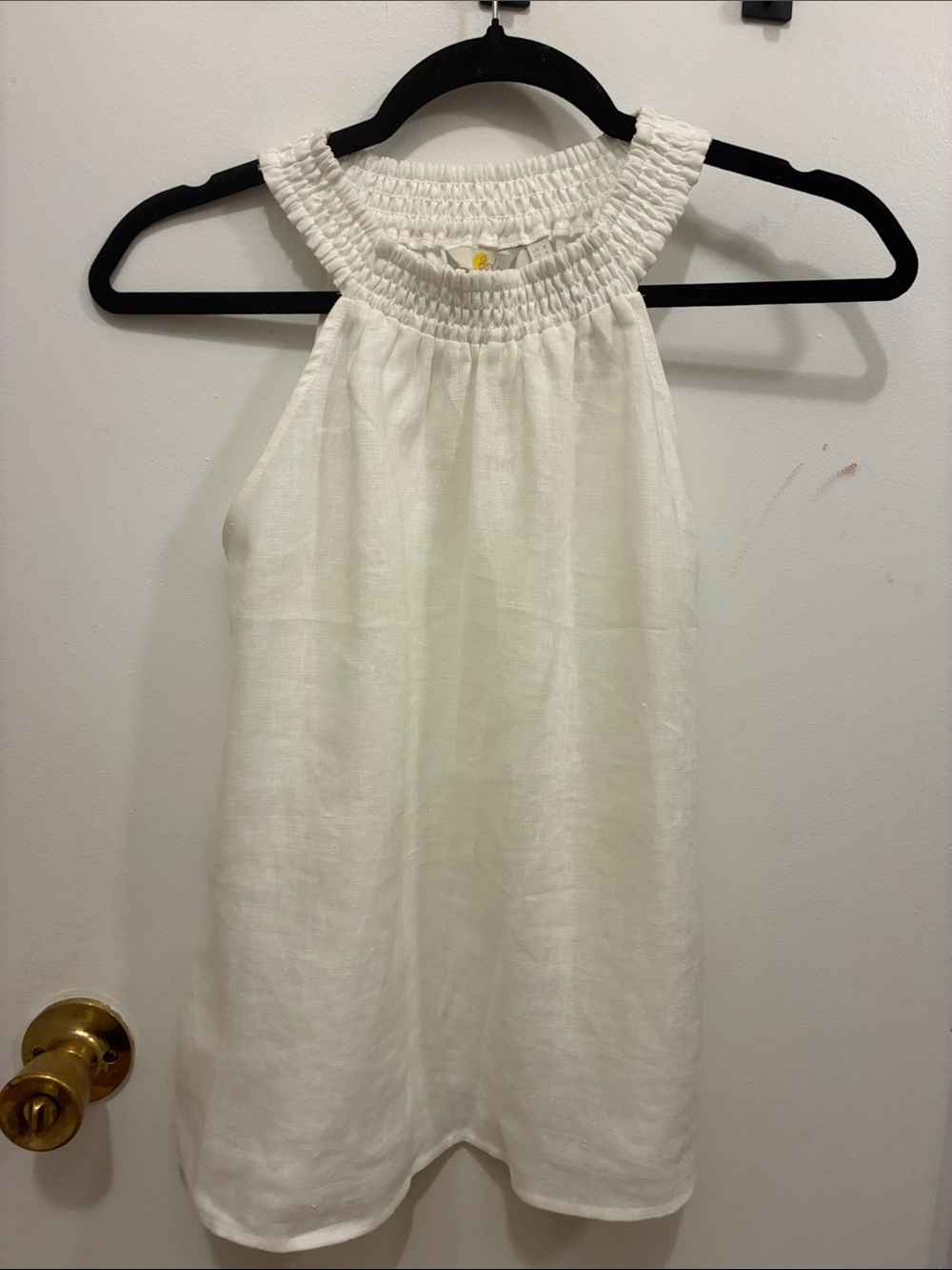 Boden Linen White Smocked Halter Neck Top - Linen - Coastal Vacation